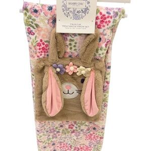 Shabby Chic Floral Bunny Faux Fur Treat Bag & Throw Set ~ Precious 2PC Set